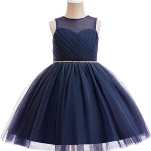 Blue Ruched Tiered Sleeveless Formal Dress